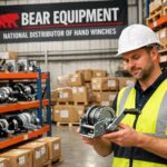 Close-up of a national hand winch used for heavy lifting