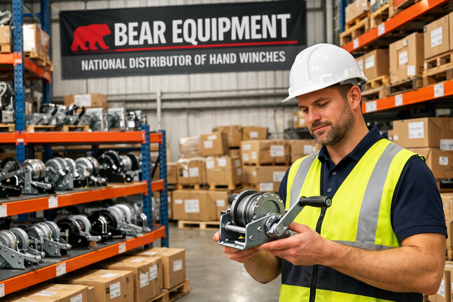 Close-up of a national hand winch used for heavy lifting